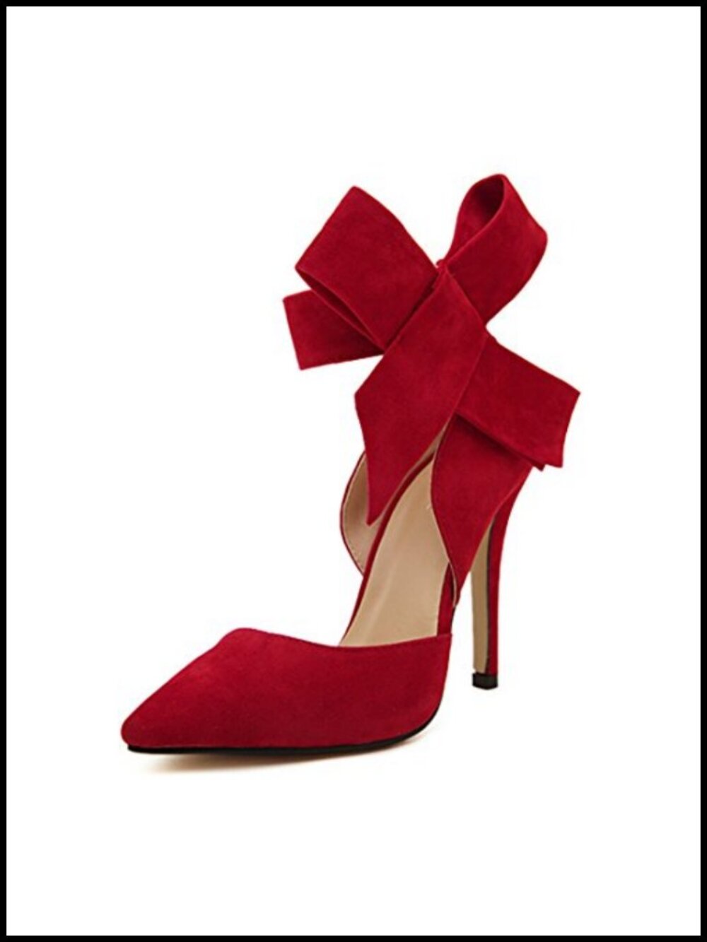 Faux Suede Pointy Toe Stiletto Heels with Detachable Bow Pumps